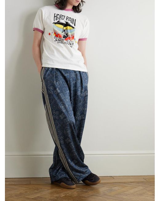 Kapital Blue Wide-Leg Striped Webbing-Trimmed Bandana-Print Tech-Jersey Track Pants for men