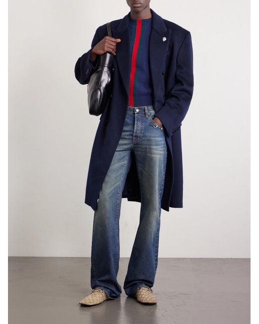 Gucci Blue Slim-Fit Cropped Striped Wool Sweater for men