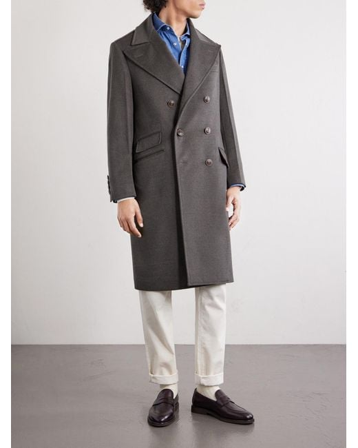 Brunello Cucinelli Gray Virgin Wool Double-Breasted Coat for men