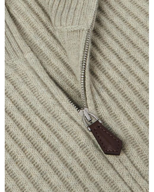 Loro Piana Natural Plane Tree Ribbed Cashmere Half-zip Sweater for men