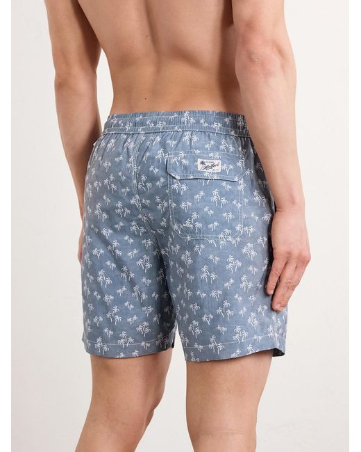 Hartford Blue Straight-leg Printed Swim Shorts for men