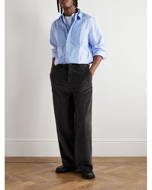 AMI Black Wide-Leg Cotton-Corduroy Trousers for men