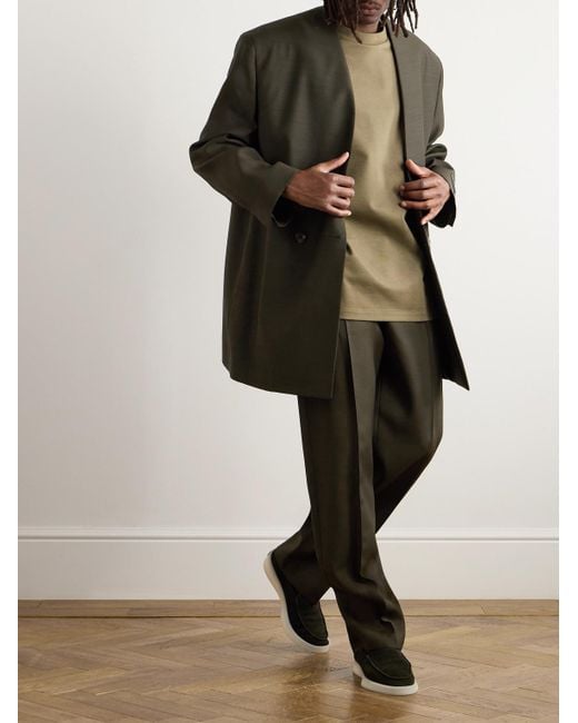 Fear Of God Green Oversized Logo-Appliquéd Double-Breasted Wool And Silk-Blend Suit Jacket for men