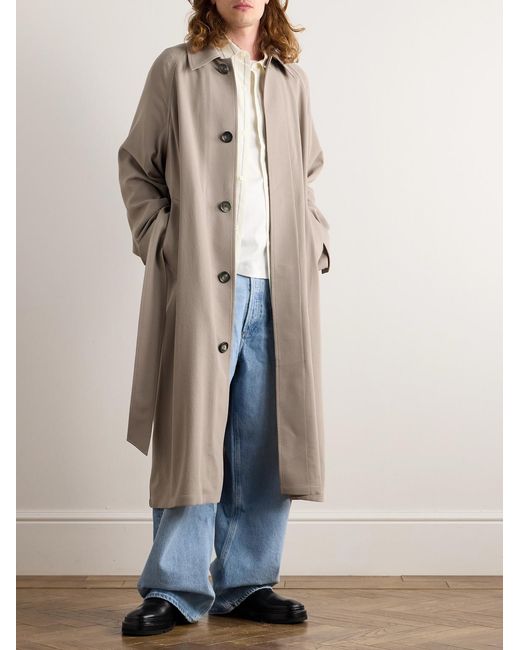 AMI Natural Belted Wool-Crepe Coat for men