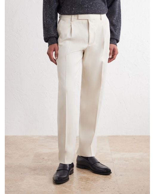 Zegna White Straight-Leg Cotton And Wool-Blend Twill Trousers for men