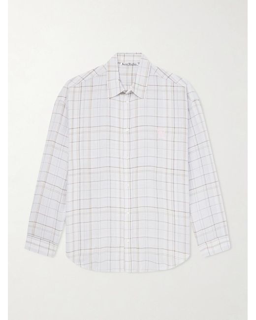 Acne White Embroidered Checked Jersey Shirt for men