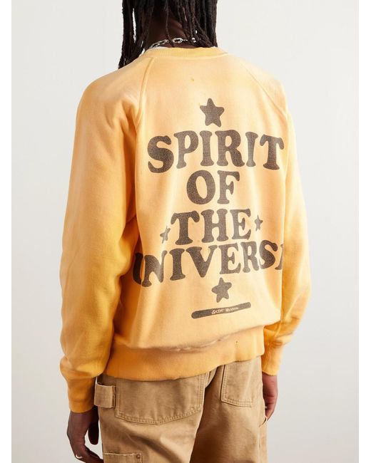 SAINT Mxxxxxx Yellow Distressed Printed Cotton-Jersey Sweatshirt for men