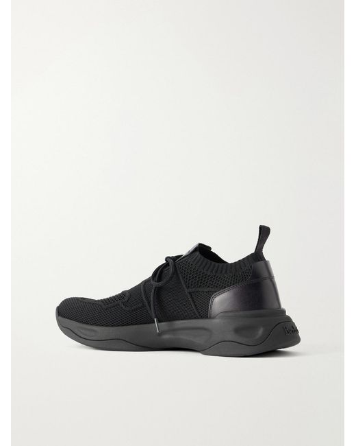 Berluti Black Shadow Leather-Trimmed Stretch-Knit Sneakers for men