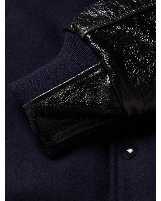 Golden Bear Blue Padded Wool-Blend Felt And Cracked Glossed-Leather Varsity Jacket for men