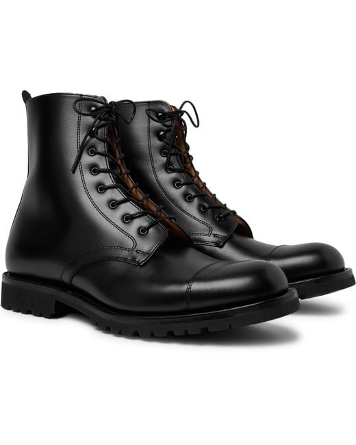 Cheaney Black Trafalgar Cap-toe Leather Derby Boots for men