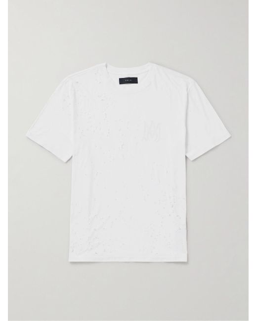 T-shirt in jersey di cotone effetto consumato con logo Shotgun di Amiri in White da Uomo