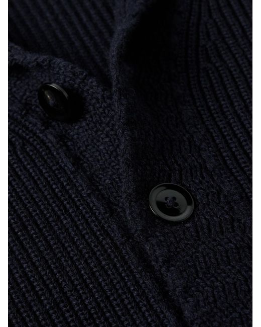 Tom Ford Blue Slim-fit Shawl-collar Ribbed Cashmere Cardigan for men
