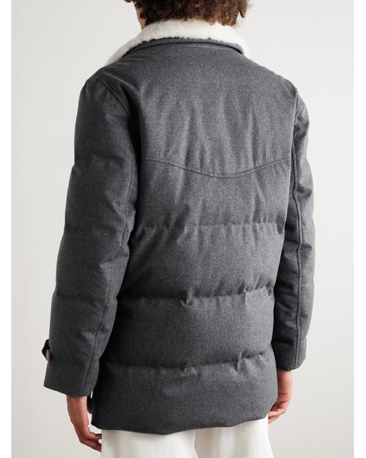 Brunello Cucinelli Black Double-breasted Shearling-trimmed Quilted Wool Down Jacket for men