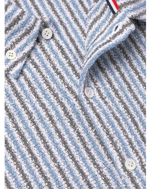 Thom Browne Blue Logo-appliquéd Striped Cotton-blend Terry Shirt for men