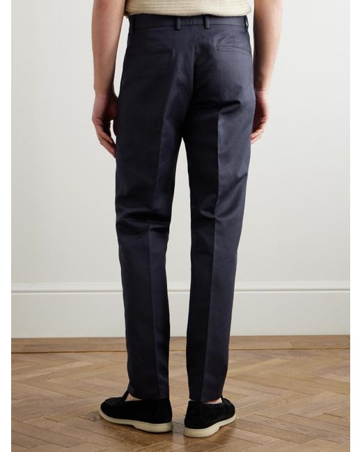Loro Piana Blue Cedric Tapered Cotton And Linen-Blend Canvas Trousers for men