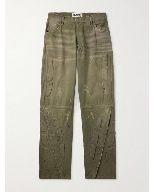 Satoshi Nakamoto Green Enduro Straight-Leg Padded Distressed Jeans for men