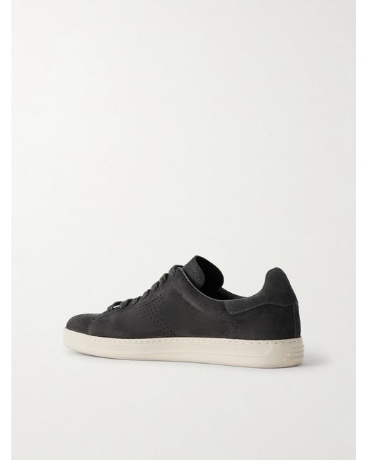 Tom Ford Black Warwick Perforated Suede Sneakers for men