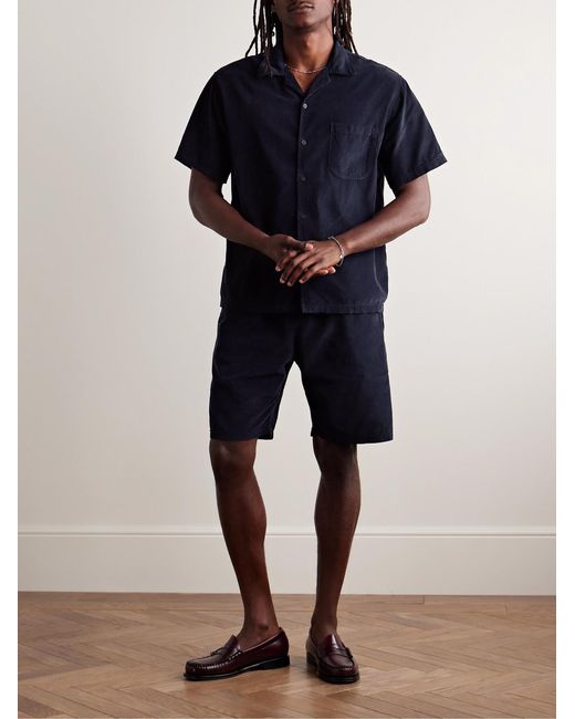 Les Tien Blue Camp-Collar Cotton-Corduroy Shirt for men