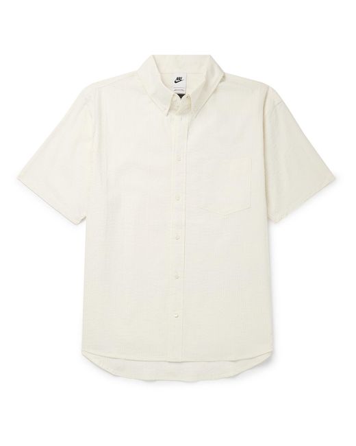 Nike White Button-down Collar Cotton-blend Seersucker Shirt for men