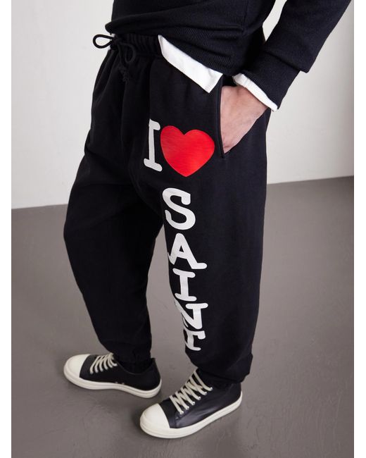 SAINT Mxxxxxx Blue I Love Saint Tapered Printed Cotton-jersey Sweatpants for men