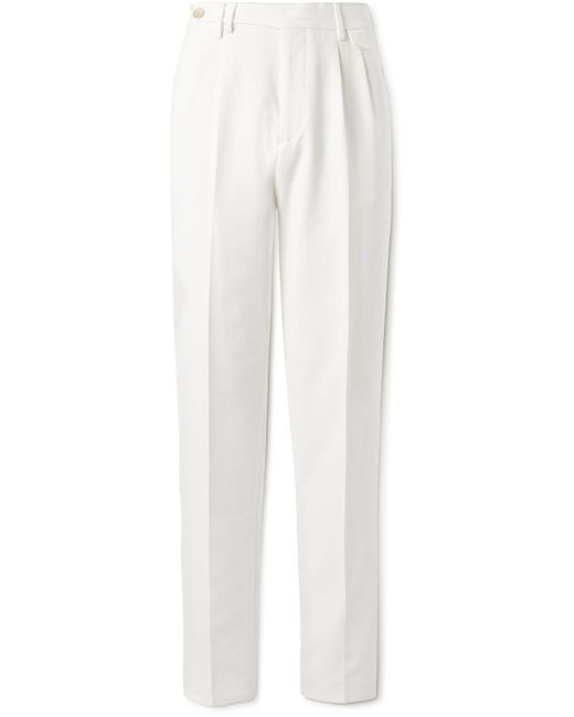 Brunello Cucinelli White Straight-leg Pleated Cotton-crepe Trousers for men