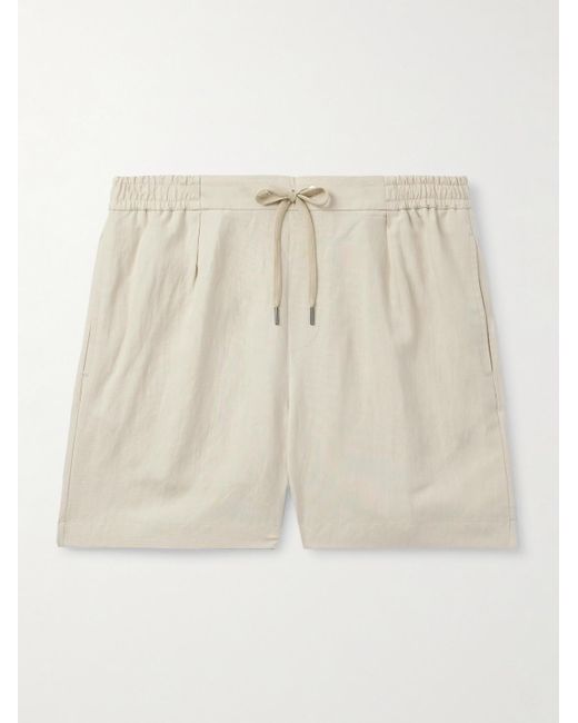 Ralph Lauren Natural Dorest Straight-leg Pleated Silk And Linen-blend Drawstring Shorts for men
