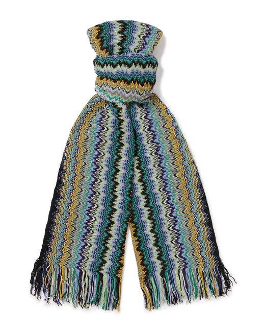 Missoni Blue Fringed Striped Jacquard-knit Scarf for men