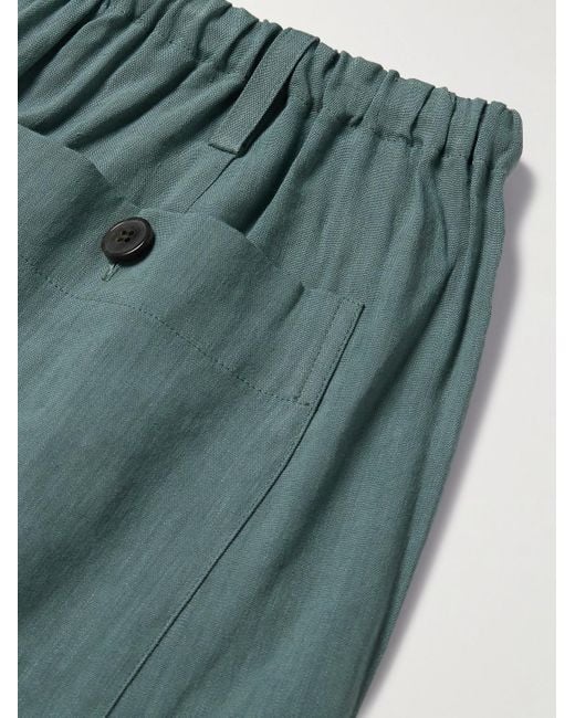 Dries Van Noten Weit geschnittene verkürzte Hose aus einer Leinenmischung in Green für Herren