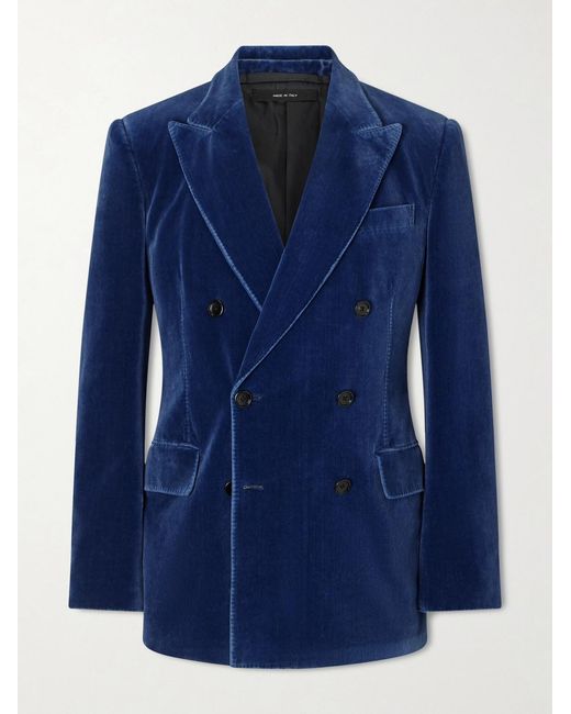 Tom Ford Blue Cotton-velvet Tuxedo Jacket for men