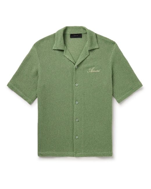 Amiri Green Camp-collar Logo-embroidered Metallic Cotton-blend Shirt for men