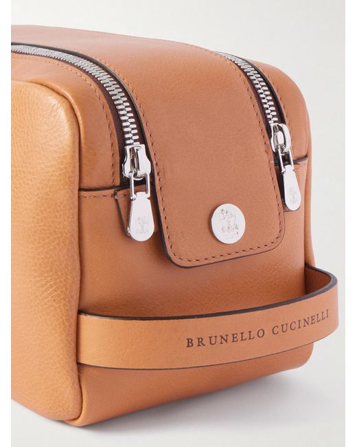 Brunello Cucinelli Brown Textured-leather Wash Bag for men