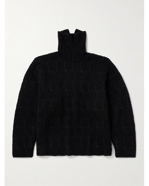 Fear Of God Black Oversized Jacquard-Knit Virgin Wool-Blend Rollneck Sweater for men