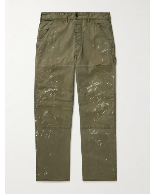 RRL Gerade geschnittene Hose aus Baumwoll-Twill mit Fischgratmuster und Farbspritzern in Green für Herren