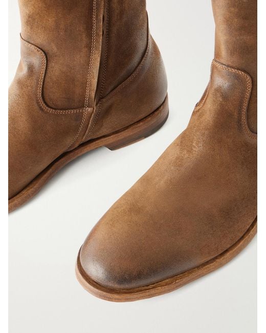Officine Creative Brown Waxed-Suede Biker Boots for men
