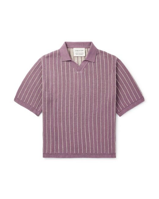 A Kind Of Guise Purple Mahua Striped Linen And Cotton-Blend Polo Shirt for men