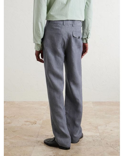 Oliver Spencer Gray Morton Straight-Leg Pleated Striped Linen Suit Trousers for men