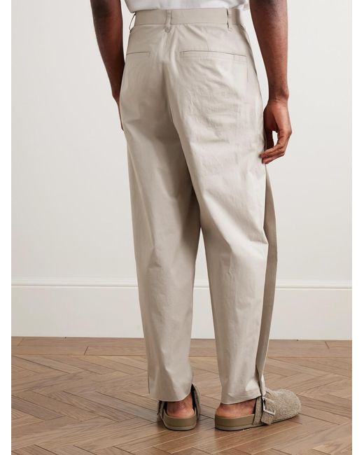 Amomento Natural Straight-Leg Pleated Cotton-Blend Poplin Trousers for men