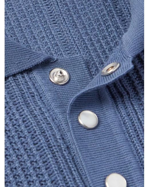 Brunello Cucinelli Blue Slim-fit Ribbed Cotton Polo Shirt for men
