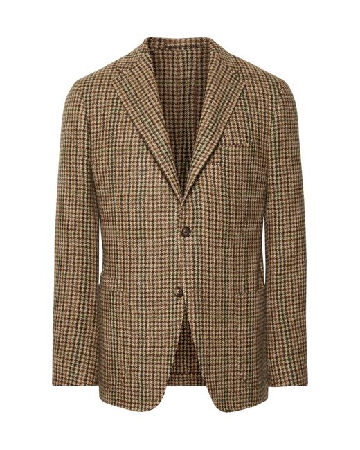 Drake's Brown Slim-fit Houndstooth Wool-tweed Blazer for men