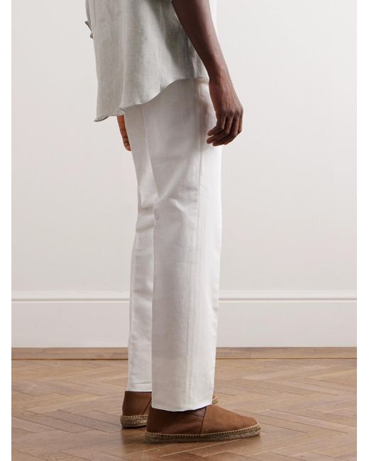 Brioni White Pienza Straight-leg Linen And Cotton-blend Trousers for men