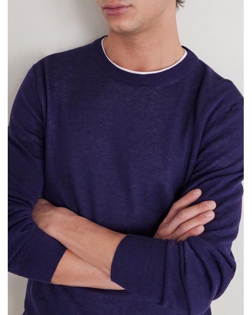 Linen And Cotton-Blend Sweater di Mr P. in Blue da Uomo