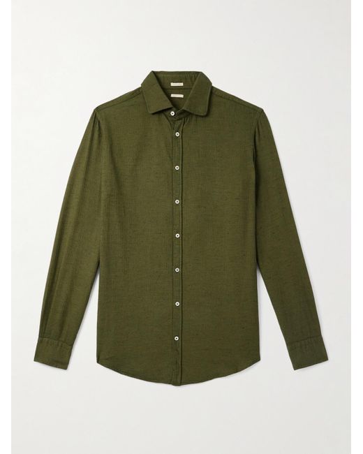 Massimo Alba Green Canary Herringbone Cotton-blend Flannel Shirt for men