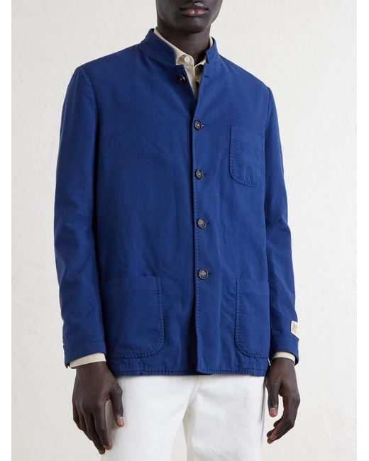 Massimo Alba Blue Bali Unstructured Nehru-Collar Cotton-Gauze Jacket for men