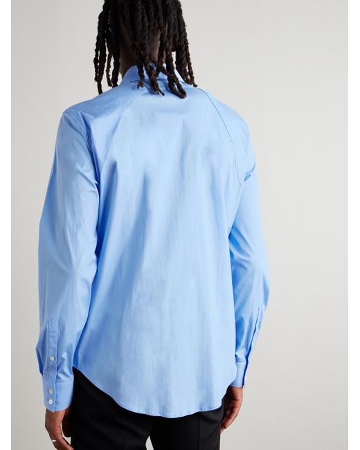 McQueen Blue Slim-Fit Harness-Detailed Stretch-Cotton Shirt for men