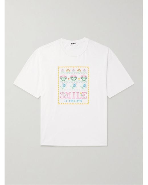 YMC White Smile Embroidered Organic Cotton-jersey T-shirt for men