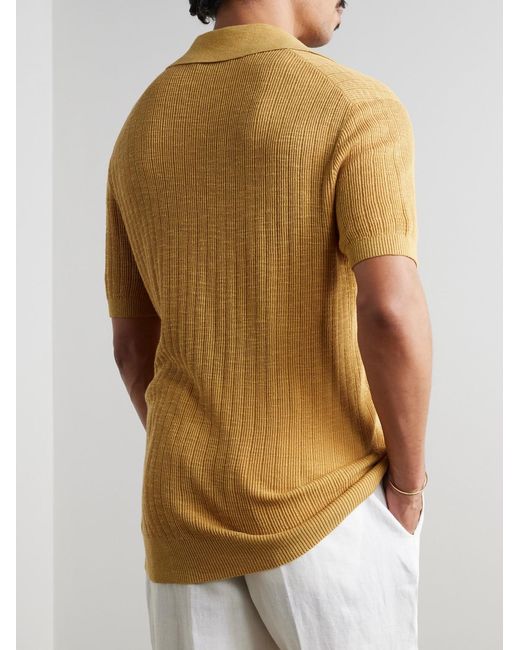 Frescobol Carioca Yellow Joaquim Ribbed Cotton-blend Polo Shirt for men