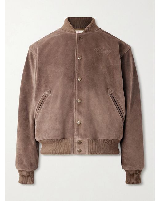 CHERRY LA Brown Logo-debossed Suede Bomber Jacket for men