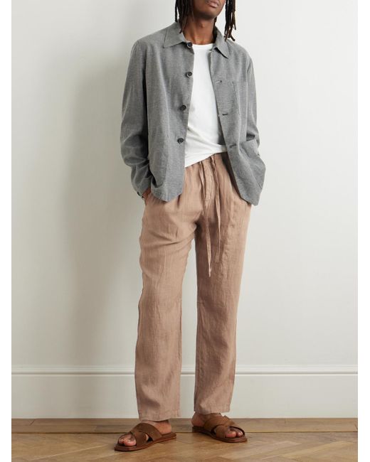 Massimo Alba Natural Straight-Leg Pleated Linen Drawstring Trousers for men