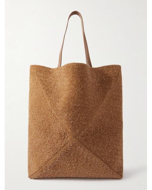 Loewe Brown Puzzle Textured-suede Tote Bag for men