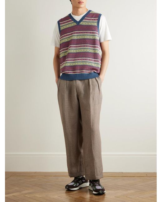 Beams Plus Gray Fair Isle Linen And Cotton-Blend Sweater Vest for men